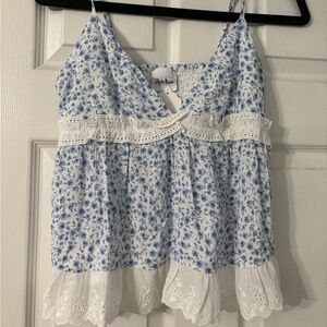 Island Gypsy Blue and White Smocked Camisole Top